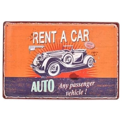 Ceduľa Rent a Car Vintage style 30cm x 20cm Plechová tabuľa