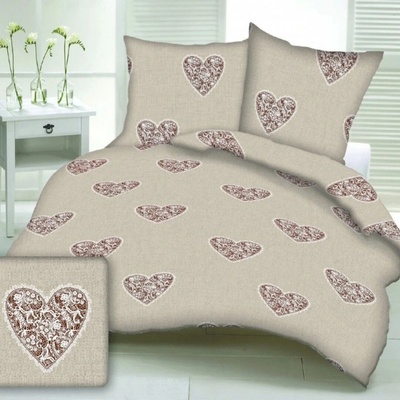 TiaHome Obliečky bavlna Love hnedé 200x140 90x70