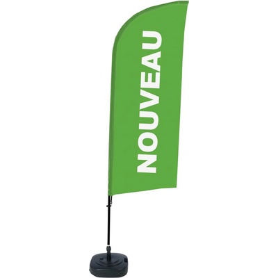 Jansen Display Kompletní sada reklamní vlajky ve tvaru křídla, Novinka, zelená, francouzština, 1105 x 3300 mm