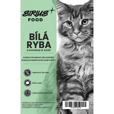 Sirius Food Connoisseur sterilizovaná kastrovaná dospělá kočka bílá ryba s kaviárem ze sleďů 1,5 kg