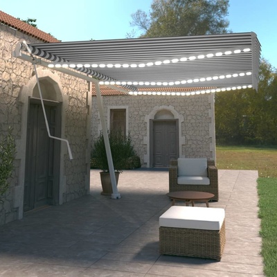 vidaXL Automatická markýza LED a senzor větru 600 x 350 cm modrobílá