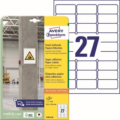 Avery Zweckform L7874-20 bílá Super lepivé etikety 63,5 x 29,6 mm 540 ks