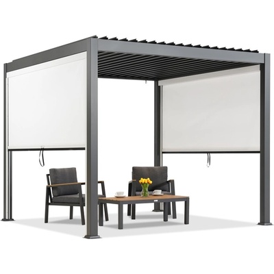 Garden Point Lagos 3x3 volně stojící terasová pergola s roletami na dvou stranách antracitová a bílá