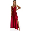Numoco CHIARA saténové dlouhé šaty na ramínka červená