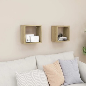 vidaXL Стенни кубични рафтове, 2 бр, дъб сонома, 26x15x26 см (807034)
