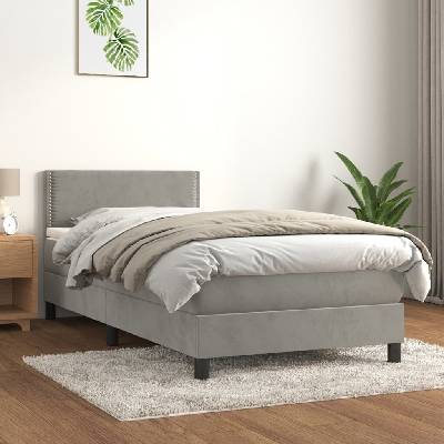 vidaXL 3141212 Boxspring postel s matrací samet / barva světle šedá
