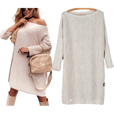 Fashionweek šaty sveter oversize MDK52 béžový