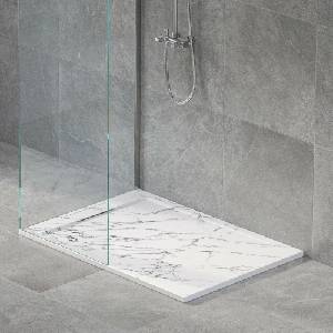 Inter Ceramic Правоъгълно композитно душ корито Inter Ceramic 100x80 см, матово бяло мраморно покритие (10080MB-3)