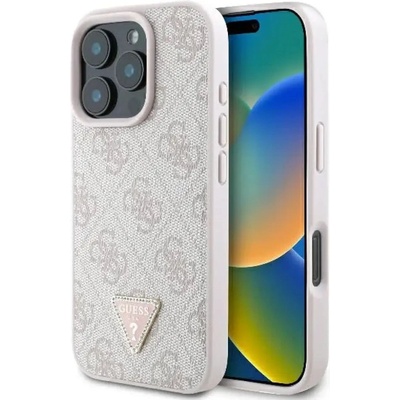 GUESS Кожен 4G калъф Guess Triangle Strass MagSafe за iPhone 16 Pro Max - розов (3666339327514)