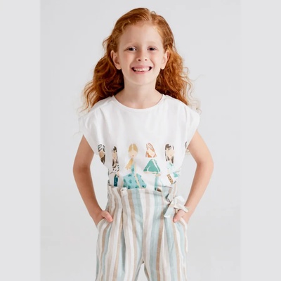 MAYORAL Тениска с къс ръкав за момиче с кукли тюркоаз Майорал