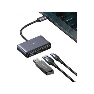 Usams US-SJ628 HUB 5w1 USB-C / USB-A 2.0, USB 3.0, USB-C, TF, SD dark grey