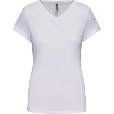 Kariban v-neck k3015 / Дамска еластична тениска с къс ръкав - бяла l (20301500103)