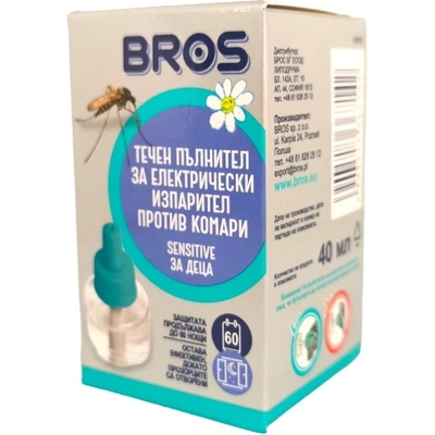 BROS течен пълнител за електрически изпарител против комари sensitive, 40мл