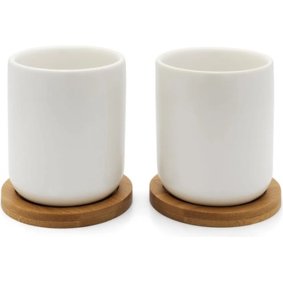 Bredemeijer group (Нидерландия) Комплект от 2 бр. керамични чаши за чай BREDEMEIJER Umea с бамбукови подложки - бели (BR 142013)