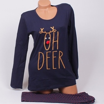 Памучна пижама в тъмносин цвят с коледна картинка