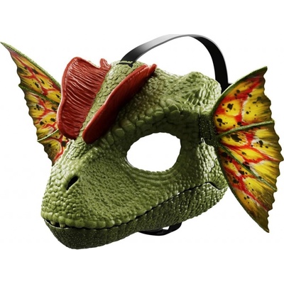 Mattel Jurassic World Dilophosaurus maska na tvár so zvukmi, hranie rolí, funkcia strieľania do vody HXF55