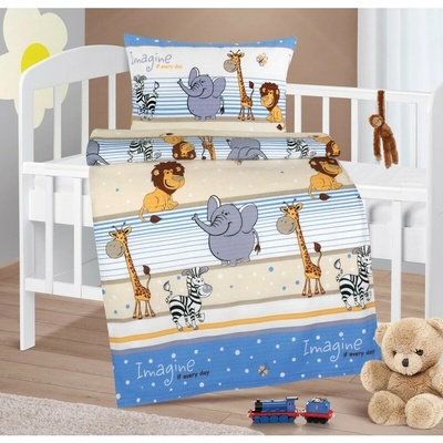 Bellatex Dětské krepové povlečení do postýlky Agáta Safari modrá 90 x 135 cm 45 x 60 cm