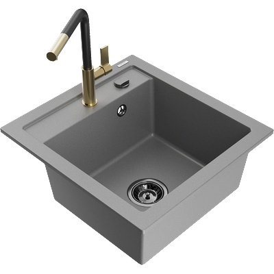 Mexen Vito гранитна кухненска мивка с батерия Flora, сива - 6503-71-670401-57-B (6503-71-670401-57-B)