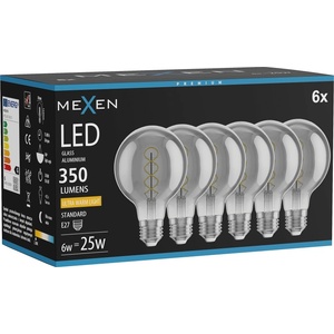 Mexen Vintis 6x крушка с нажежаема спирала LED E27, G80, 6W, Топла - 2200K, 350 lm, димна (L165-E27-0622-70x06)