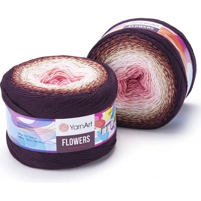 YarnArt Pletací / háčkovací příze FLOWERS 319 hnědo-růžový, melírovaná (duhová), fantasy, 250g/1000m