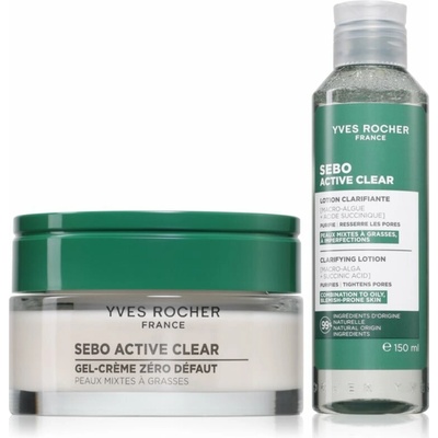 Yves Rocher Sebo Active Clear gélový krém proti nedokonalostiam pleti 50 ml + Yves Rocher Sebo Active Clear čistiace tonikum 150 ml