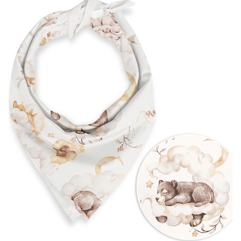 Biante detská bavlnená šatka Sandra SA-456 Medvedíkovia zajačikovia a veveričky v oblakoch na bielom