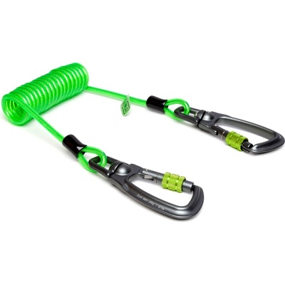 Spirálová upevňovací šňůra NLG Lanyard se dvěma karabinami – kov, zelená