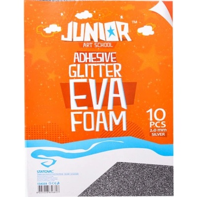 Dekorační pěna EVA stříbrná glitter A4, tloušťka 2,0 mm, samolepící, 10ks