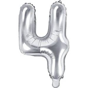 PartyDeco Балон от фолио Mini - число 4 сребърен 35 см