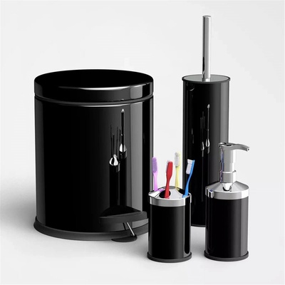 Комплект за баня Vinoks 652400, Кошче 5 литра, Четка, Дозатор за сапун, Чаша, Черен (9VK652400B)