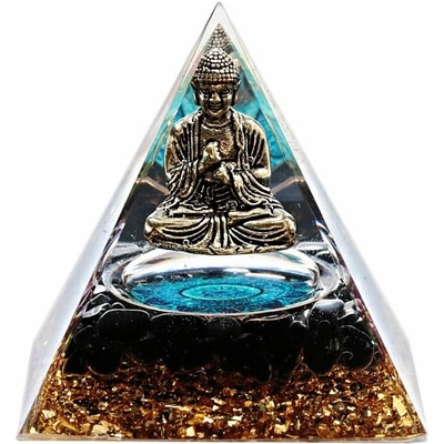 Nefertitis Orgonit pyramida Meditující Buddha s černým achátem NF45597 - 6 x 6 x 6,5 cm