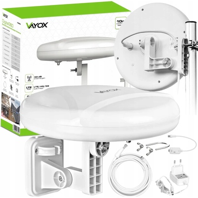 ISO 20633 Anténa vonkajšia DVBT2 LTE 4G 5G, MUX8 Digital360, 30 dB, UHF VHF FM biela