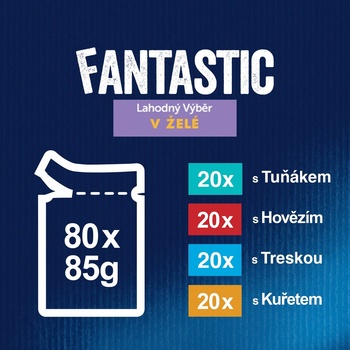 Felix Fantastic s hovädzím kuraťom tuniakom treskou v želé 80 x 85 g