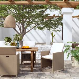 vidaXL Градински столове с възглавници, 4 бр, полиратан, бежови (316777)