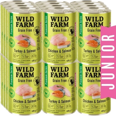 WILD FARM Premium Grain Free Turkey and Salmon / Chicken and Salmon Junior 24x400g - беззърнена храна за котенца