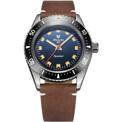Nivada Grenchen Aquamar Blue - Brown Leather White Stitching