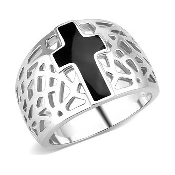 Šperky4U Ocelový prsten s černým řížem 60 AL 0 14