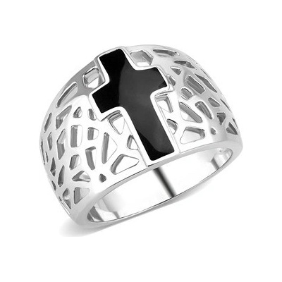 Šperky4U Ocelový prsten s černým řížem 60 AL 0 14