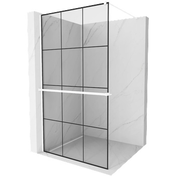 Mexen Kioto+ душ стена с рафт Walk-in 100 x 200 см, черна решетка, бяла - 800-100-121-20-77 (800-100-121-20-77)