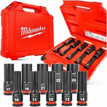 MILWAUKEE Sada nástrčných 1/2" kľúčov SHOCKWAVE - predĺžené 10 ks
