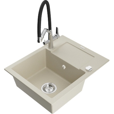 Mexen Enzo гранитна мивка с 1 камера с отцедник и кухненски смесител Duo, бежов - 6506-69-671701-07 (6506-69-671701-07)