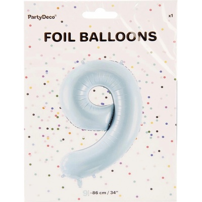 PartyDeco Fóliový balón narodeninové číslo 9 svetlomodrý