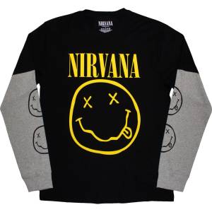 Nirvana Yellow Happy Face (Sleeve Print) Black & Grey L Риза (NIRVLLST04MBG03)