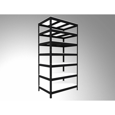 Biedrax Regál do technickej miestnosti 60 x 90 x 240 cm, čierny, 7 políc biele lamino 12mm, nosnosť 300 kg na policu