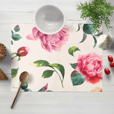 Biante bavlna prostírání Sandra SA-715 Velké růžovočervené pivoňky na smetanovém 30x40 cm