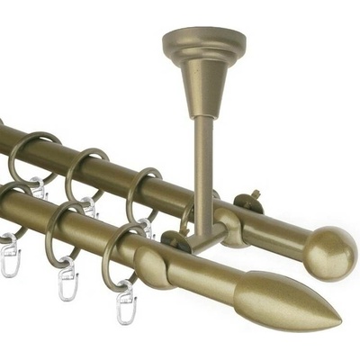 OK-GarnýžeCZ Garnýž kovová dvouřadá 16mm Špice zlatá antik 190 cm do stěny / kroužky s žabkou
