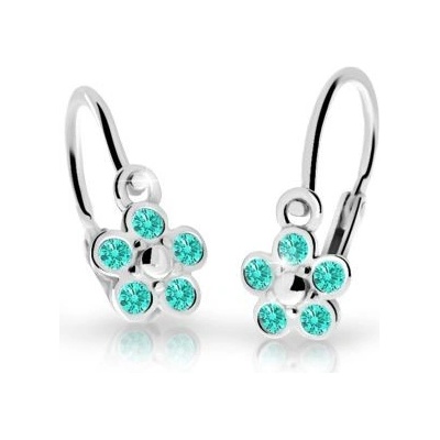 Danfil dětské náušnice kytičky C2744 z bílého zlata s kamínky Mint Green