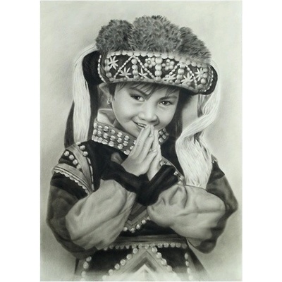 Obraz Domorodá holčička, uhel + pastel