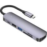 ACEFAST USB-C Хъб, Acefast 6in1 HDMI 4K/ USB-C/ USB3.0/ Card Reader J18, Сив (J18)