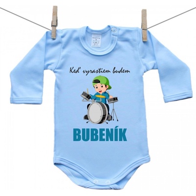 Boodyy Modré body s dlhým rukávom Keď vyrastiem budem bubeník